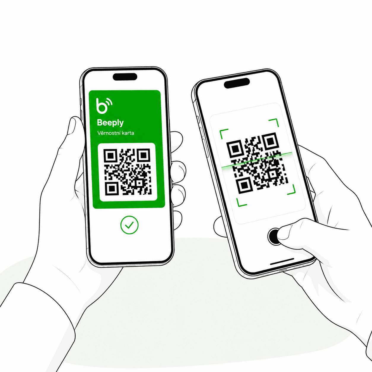 Obsluha načítá QR kód věrnostní karty Beeply telefonem